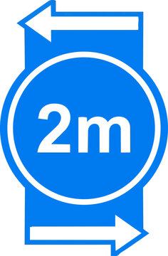 Social distancing floor sticker with 2m distance text. Blue safety sign vector for pandemic prevention and public health. ,Clean grouped each Icon