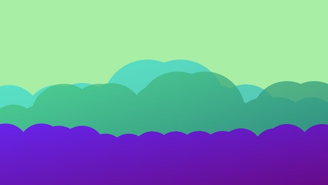 Colorful abstract hills landscape with purple base and green light gradient vector illustration