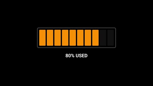 Storage usage percentage bar animation with orange blocks and used capacity indicator technology concept