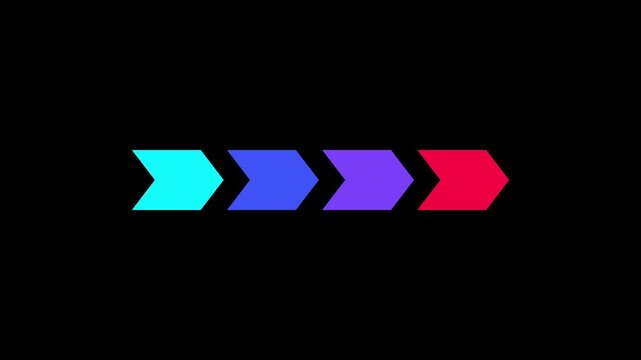 Colorful arrow chevron shapes animation with sequential forward pointing direction motion graphic