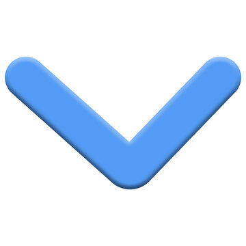 Blue downward chevron arrow icon, expand menu or scroll down symbol isolated on white background
