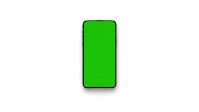 Green screen smartphone mockup, mobile phone with chroma key display, modern cellular device on white background