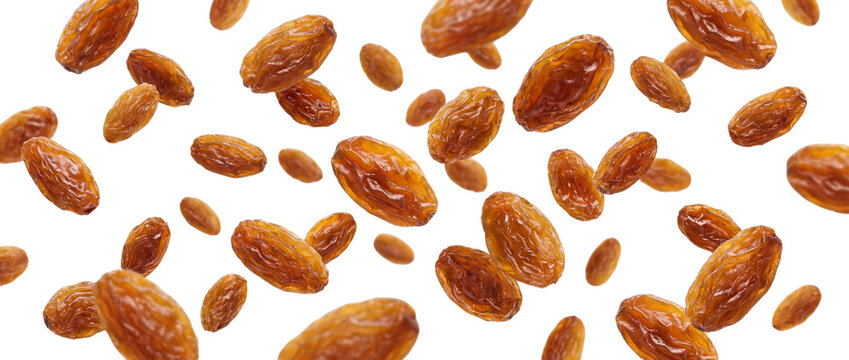 Falling raisins isolated on transparent background