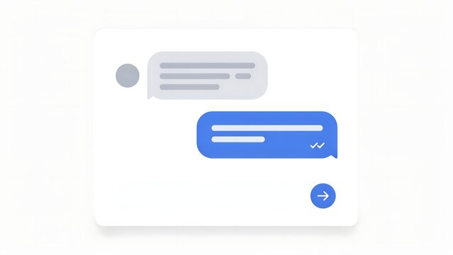 Minimalist chat interface design, blue and grey message bubbles on white background, digital communication app UI, mobile messaging layout