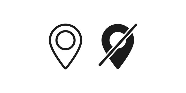 Set of map pin icons for location tracking and disabled GPS services in navigation interface design.