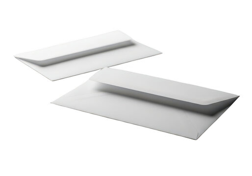 Two blank white paper envelopes for mail and stationery isolated on transparent background