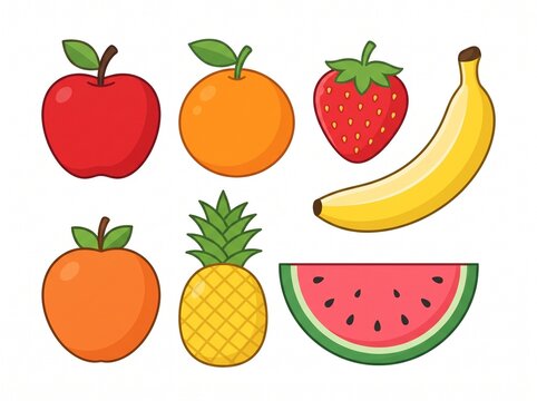 Colorful cartoon fruit collection on a white background