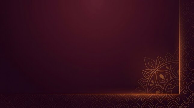 Elegant dark maroon background with golden mandala corner frame