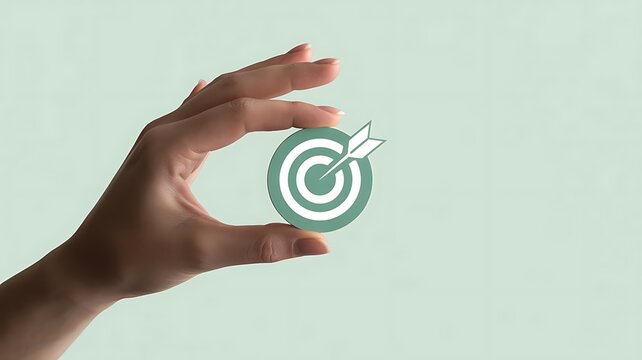 A hand holding a circular target against a soft green background, representing business goals, and strategic planning, for success and achievement
