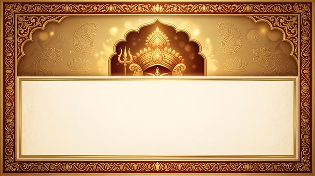 Durga puja festival background with traditional golden ornaments