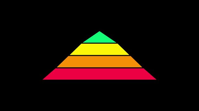 Layered pyramid chart animation with colorful tier levels hierarchy and business structure concept