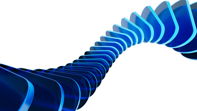 Abstract Blue 3D Spiral Tunnel with Glowing Curved Panels