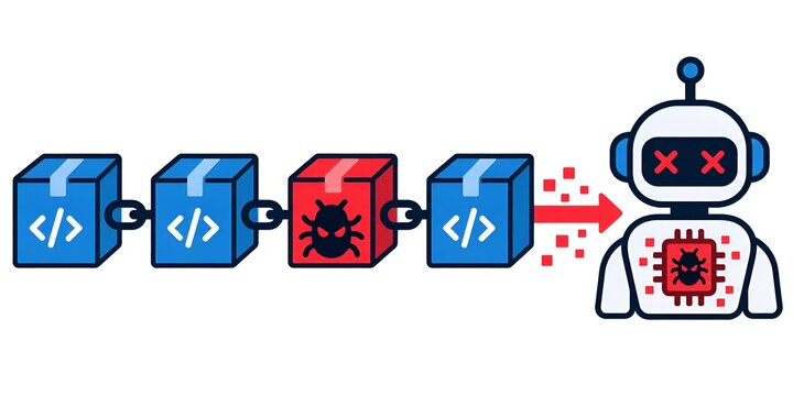 AI Supply Chain Attack and Compromised Software Dependency Malware Concept