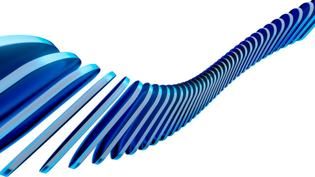 Futuristic abstract blue twisted spiral sculpture on transparent background