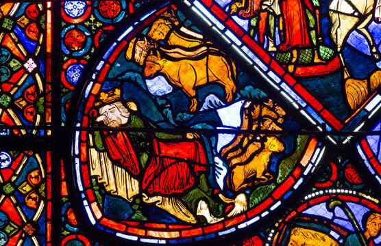 Vitrail de la cath&eacute;drale de Bourges repr&eacute;sentant le Patriarche Joseph : le songe du Pharaon