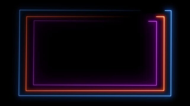 Glowing neon rectangle frames in motion for digital motion footage