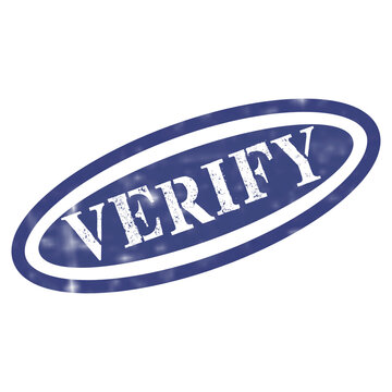 Blue oval button with the word verify written inside as a text label for digital web user interface design
