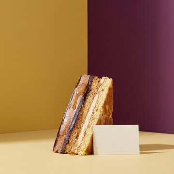 Cake Slice With Caramel Drizzle and Blank Card for Bakery Promotion