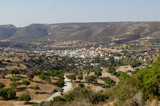 Panoramic View of Agios Theodoros Larnacas Village and Countryside Hills, Cyprus
