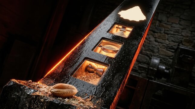 Glowing Coffee Roaster with Beans in Industrial Roasting Machine