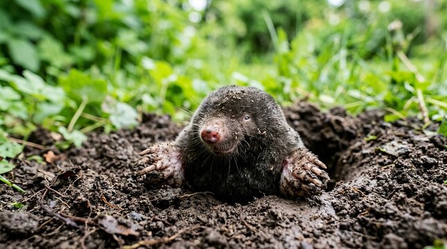 Mole peeking out from underground soil.