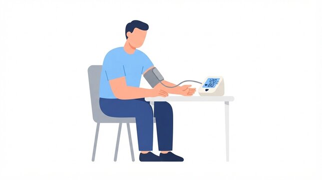 Blood Pressure Checking Man Using Digital Monitor Vector