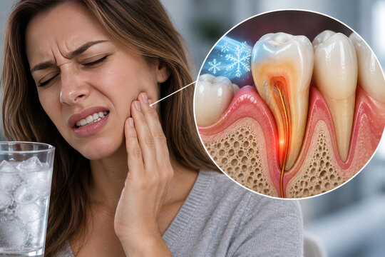 Tooth Sensitivity to Cold with Inflamed Dental Nerve Medical Illustration