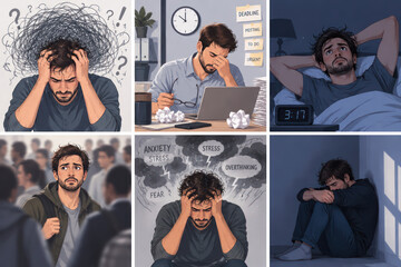 Obraz premium Male Anxiety Stress Burnout and Insomnia Mental Health Symptoms Concept