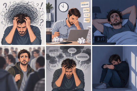 Male Anxiety Stress Burnout and Insomnia Mental Health Symptoms Concept