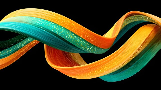 of colored liquid twisting around floating molecular structures, translucent ribbons, dynamic movement, glowing particles, dramatic scientific composition