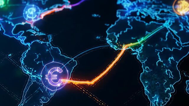 Global Data Connections flowing across illuminated world map during digital network expansion