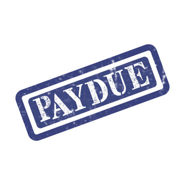 Blue rubber stamp with the word paydue in a rectangular frame for business document and accounting office use