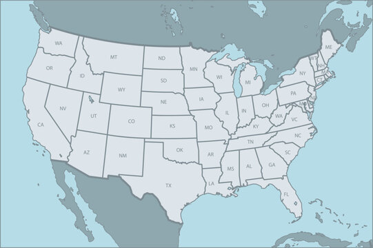 Outline Vector map of USA with state abbreviations	