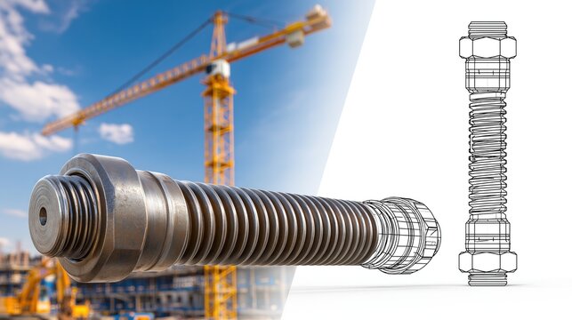 Metal Bolt in Construction Site with Crane Background