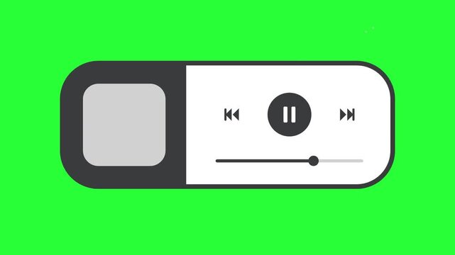 Modern Music Player Interface UI Animation with Play Pause Buttons Isolated on Chroma Key Green Screen
