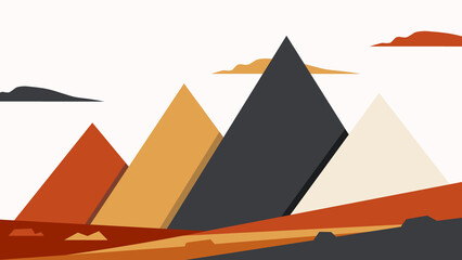 Stylized mountain landscape illustration with geometric shapes and earthy color tones for travel brochure background or outdoor adventure themed marketing materials © MUSMORIOM