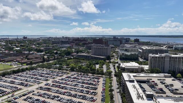 Aerial footage of homes, office buildings and apartments n Charleston South Carolina USA