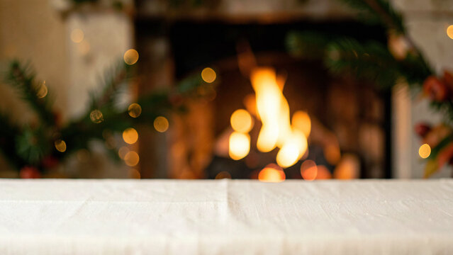 Linen tablecloth empty a cream linen tablecloth as a clean fireplace hearth base