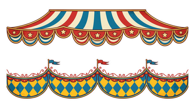 Circus Tent Scalloped Borders Vintage Carnival Style Vector Illustration Isolated White Background