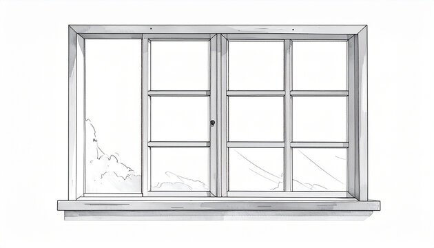 Illustration of a multi-pane window with cloudy sky outside