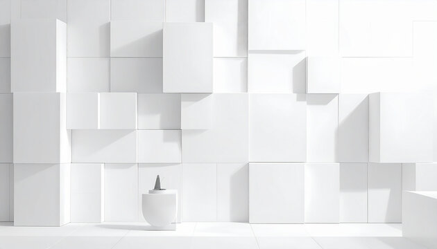 Minimalist white geometric cubes abstract background with product