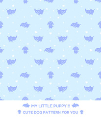 Obraz premium Cute Puppy Seamless Pattern Poster with My Little Puppy Text on Pastel Blue Background
