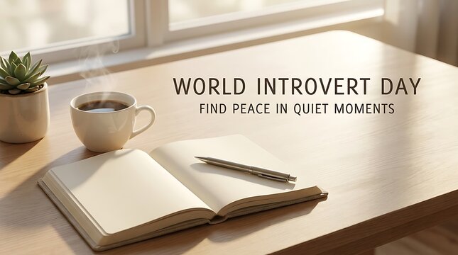Open Notebook with Pen and Hot Coffee on Desk for Quiet Reflection