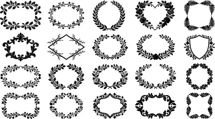 Fototapeta premium Wreath Frame Floral Laurel Silhouette Border Collection