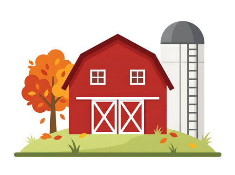 Red barn icon with silo vector design, countryside fall harvest illustration