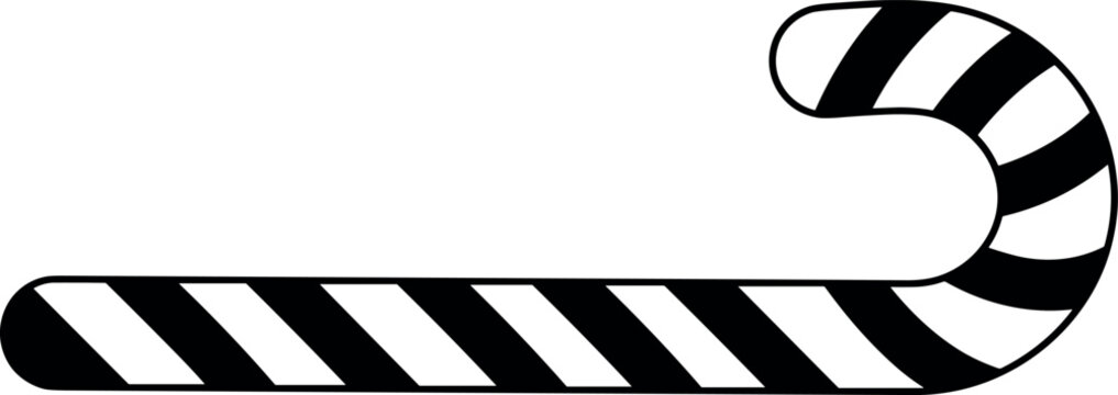 Horizontal black and white candy cane vector illustration striped Christmas sweet treat icon isolated on white background