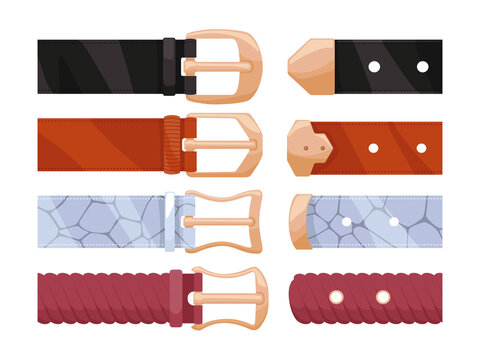 Colorful belts with buckles and straps isolated on transparent background