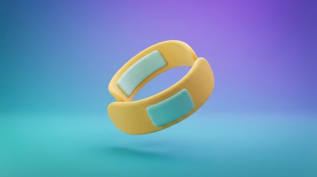 3D render of a curved adhesive bandage icon isolated on a soft blue and purple background
