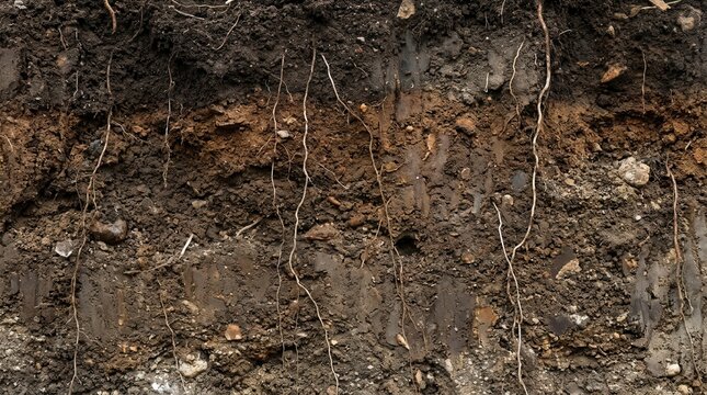 Underground earth texture showing a panorama cross section of soil layers