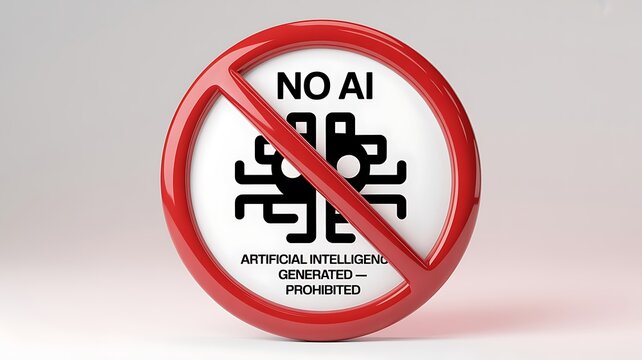 No ai generated content icon vector illustration showing letters within red prohibition bar.